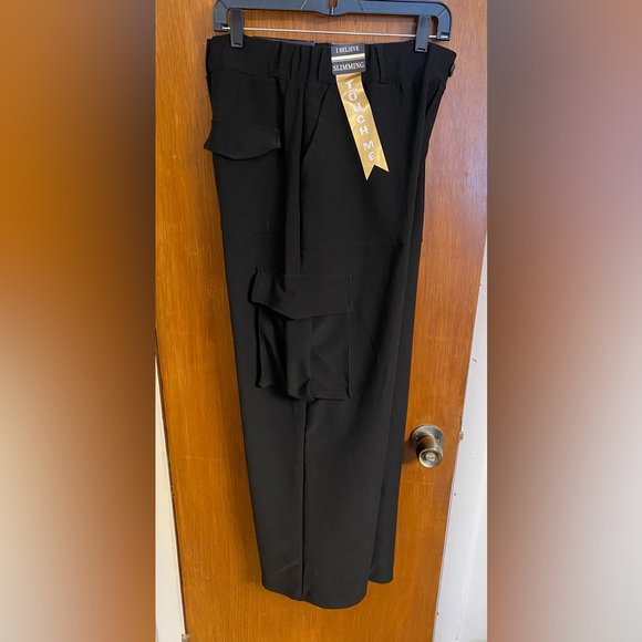 NWT SOLID BLACK SCUBA CARGO PANTS WIDE LEG size 1X - Picture 7 of 15
